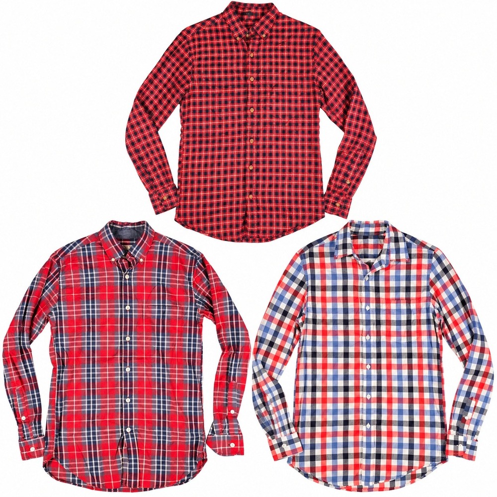J. Crew Lot of 3 Button Down Shirts Mens XS Red Blue Plaid Long Sleeve Cotton